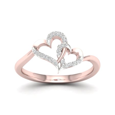 Gold Double Heart Ring - 1/20Ct TDW Diamond 10K Rose Gold Double Heart Ring