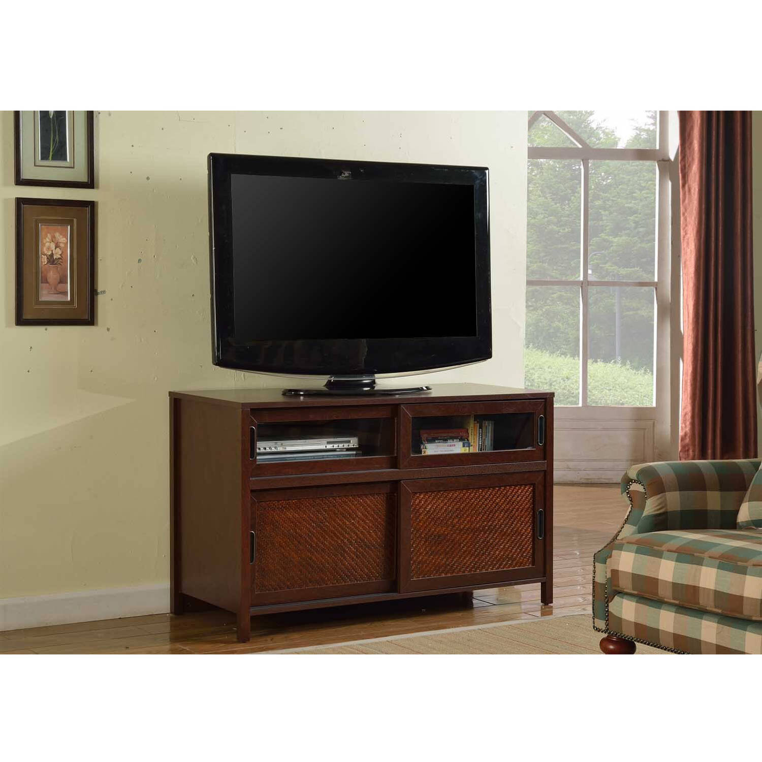 Rocklin TV Stand, For TV's up to 60'', Wood, Cherry Finish