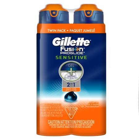Gillette Fusion ProGlide Sensitive 2 in 1 Men's Shave Gel Twin Pack, Active Sport,