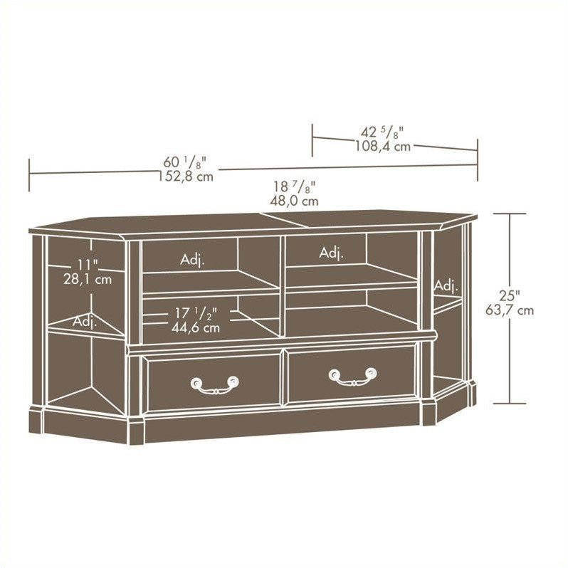 Sauder Orchard Hills Corner Entertainment Credenza, for TVs up to 60'', Carolina Oak