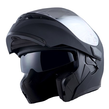 - 1Storm Motorcycle Street Bike Modular Flip up Dual Visor Full Face Helmet Matt Black HB89