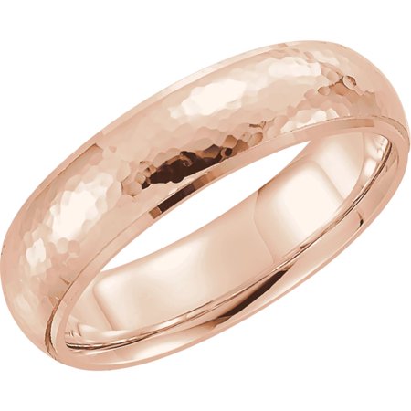 - 14k Rose Gold 6mm Half Round Edge Comfort-Fit Hammer Finish Anniversary Wedding Band - Size 4.5