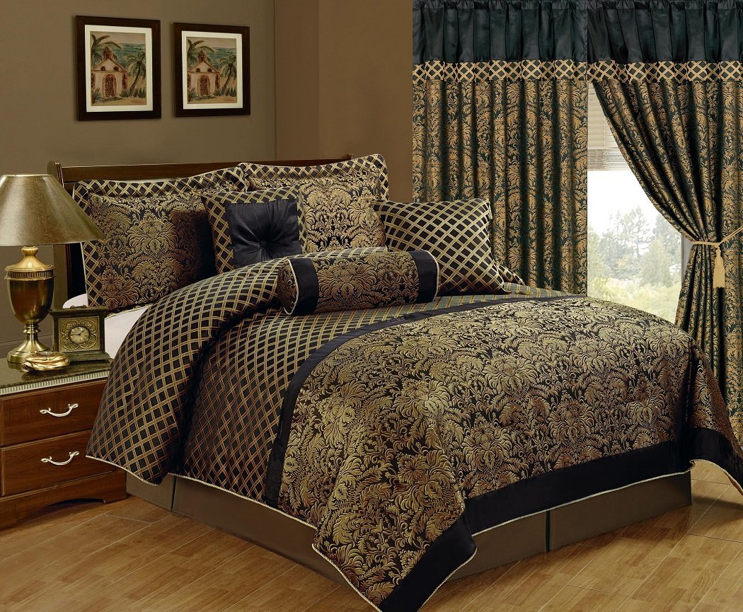 Chezmoi Collection 7pc Palace Dragon Black Gold Red Comforter Set