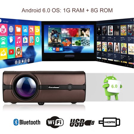 Master Media Systems Excelvan BL46 (BL45 Upgraded with Android System and WIFI) Android 6.0 Multimedia LCD Projector 1G RAM 8G ROM Support Bluetooth 4.0 1080P Wireless Home Theater With USB VGA SD HDMI For PC Laptop DVD ()