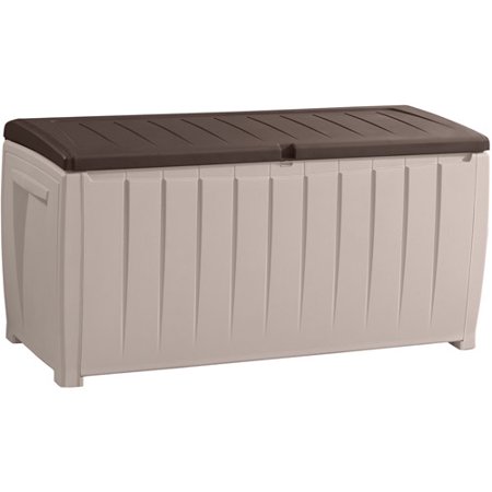 Outdoor Patio Storage Bench - Keter Novel 90-Gal Outdoor Plastic Deck Box, Brown