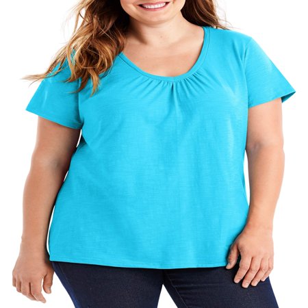 Shirred Knot - Women's Plus-Size Slub Shirred V-Neck
