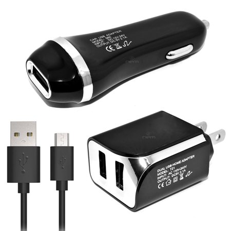 Charger Set Black For Motorola Droid Turbo 2 Cell Phones [2.1 Amp USB Car Charger and Dual USB Wall Adapter with 5 Feet Micro USB Cable] 3 in 1 Accessory (Best Car Mobile Charger)