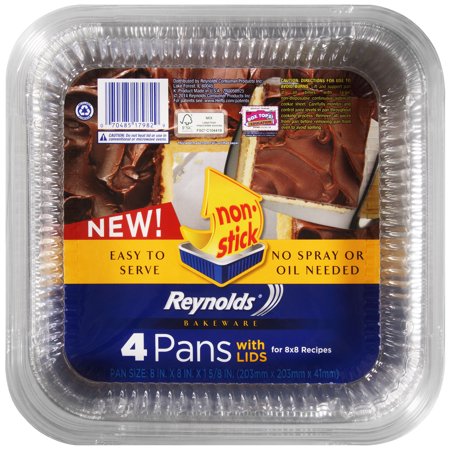 Reynolds Disposable Aluminum Baking Pans with Lids, 8x8 Inch, 4 Count