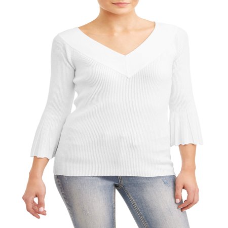 - Women's Ribbed Pleat Sleeve Sweater