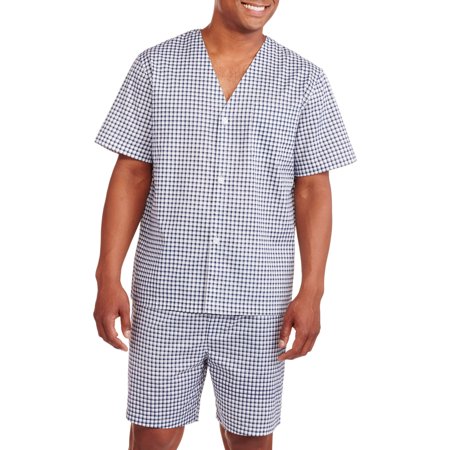 Fruit of the Loom Men's Short Sleeve Knee-Length Pant Print Pajama Set