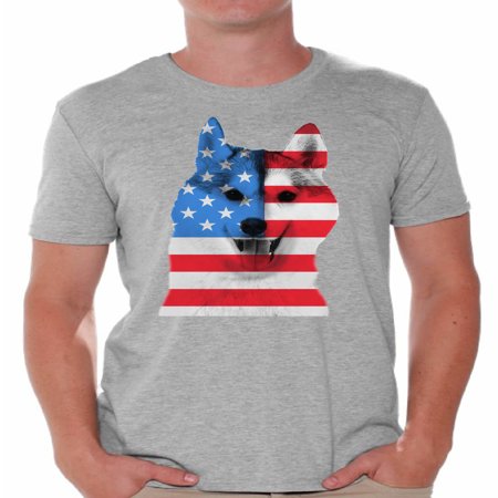 July Dog T-shirt - Awkward Styles American Flag Husky Dog Shirts for Men American Patriotic T Shirt Tops USA Flag Shirts 4th Of July Gifts for Husky Dog Owners Red White and Blue Independence Day Tee Shirts for Him