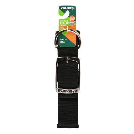 - Vibrant Life Adjustable Black Dog Collar with Metal Clasp, Large, 15-26 in, 1 3/4 in