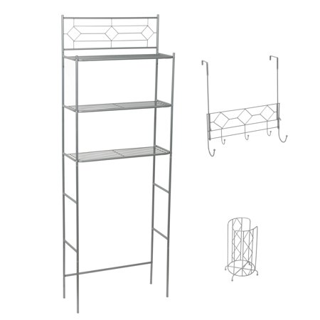 - Zenna Home Bath in a Box Set: Spacesaver, Toilet Paper Holder and Over the Door Rack, Satin Nickel