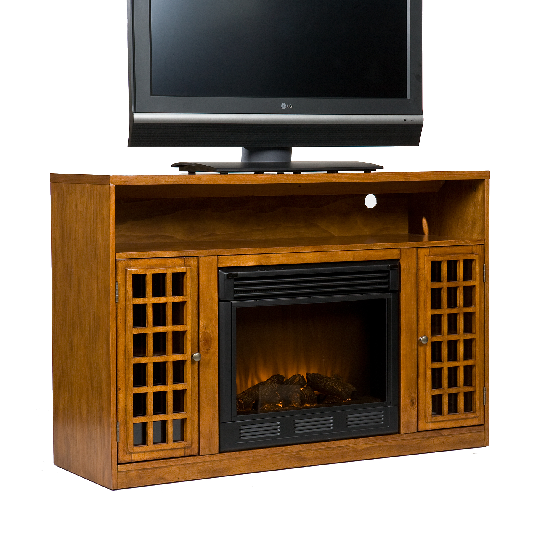 Southern Enterprises Chenault Electric Fireplace and Media Console for TVs up to 46'', Glazed Pine (Box 1 of 2)