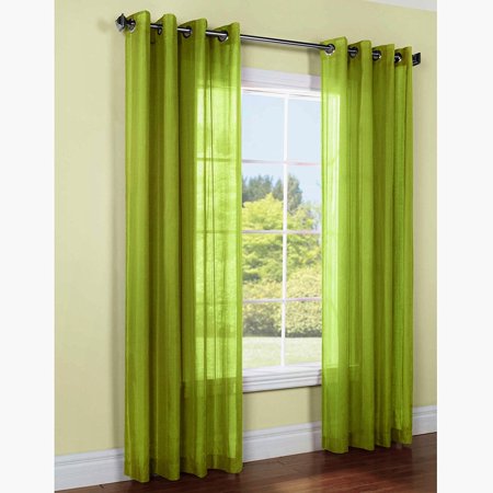1 PANEL MIRA SOLID LIME GREEN SEMI SHEER WINDOW FAUX SILK ANTIQUE BRONZE GROMMETS CURTAIN DRAPES 55 WIDE X 108" LENGTH