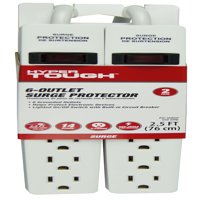 Hyper Tough 2 Pack 6-Outlet 2.5FT Surge Protector, White
