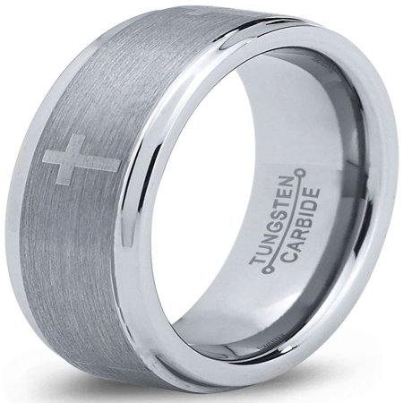 - Tungsten Wedding Band Ring 6mm for Men Women Comfort Fit Christian Cross Step Beveled Edge Brushed Lifetime Guarantee