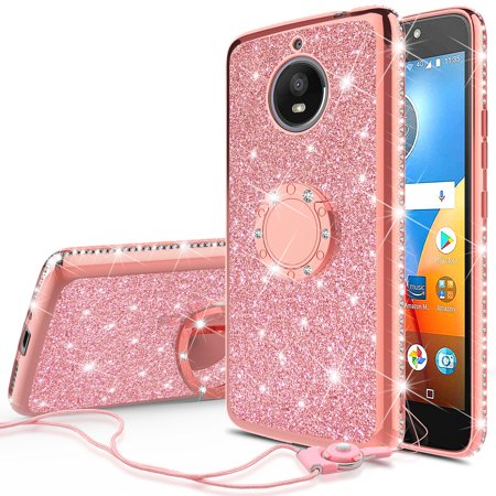 Glitter Cute Phone Case with Kickstand Compatible for Moto E4 Case,Moto E4 Phone case,Bling Diamond Rhinestone Bumper Ring Stand Sparkly Clear Thin Soft Girls Women Protective for Moto E4 (Rose (Best Moto E4 Cases)