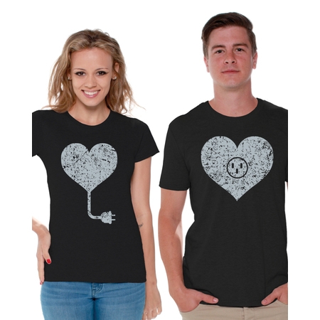 Awkward Styles Heart Matching Couple Shirts Love Shirts for Couple Cute Heart Plug Valentine Shirts Anniversary Gifts for Couples Heart Socket Couples Shirts Happy Valentines Boyfriend Girlfriend