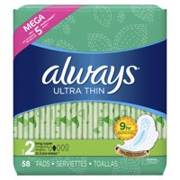Always Ultra Thin, Size 2, Super Pads With Wings, Unscented (Choose Count)