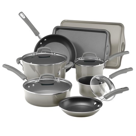 Rachael Ray Porcelain Enamel Non-Stick Sea Salt Gray Cookware Set, 12 (Best Deviled Eggs Rachael Ray)