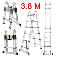 Finether 12.5ft Aluminum Telescopic Extension Ladder, Portable Heavy Duty Multi-Purpose Telescoping Ladder with Hinges,330 Lb Capacity