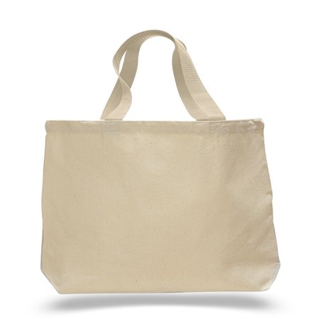 Zoe Top Handle Bag (12 Pack) Set of 12 Cotton Canvas Gusset and Contrasting Handles Tote Bag (Natural) ()