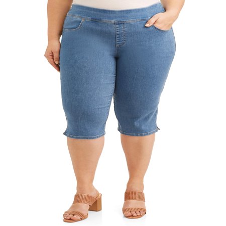 - Women's Plus Size Stretch Pull-On Capri with Tummy Control Comfort Waistband