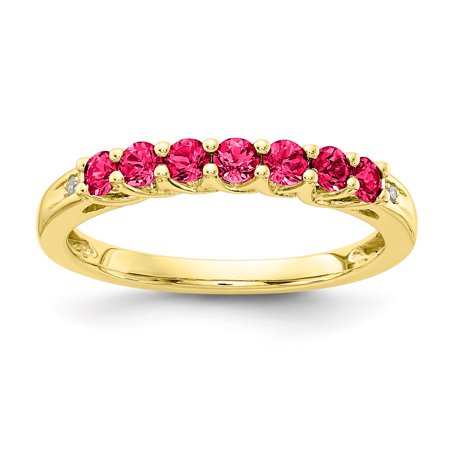 10k Yellow Gold Diamond Ruby - 10K Yellow Gold Created Ruby Birthstone Band w/ Diamonds