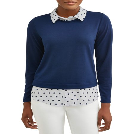 Women's 2fer Sweater with Built-In Collared Shirt (Best Place To Get Sweaters)