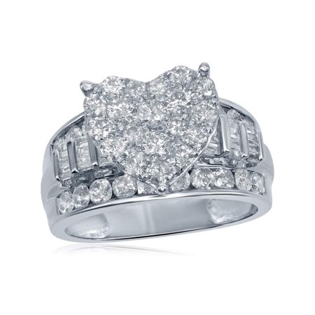 Heart Cluster Ring - 10kt White Gold Womens Round Diamond Heart Cluster Bridal Wedding Engagement Ring 2.00 Cttw