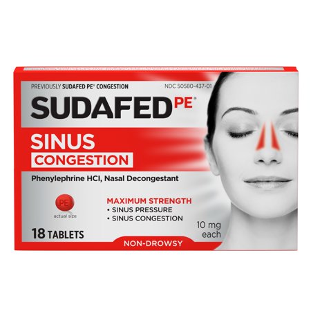 Sudafed PE Maximum Strength Non-Drowsy Sinus Decongestant, 18 (Best Nasal Decongestant For High Blood Pressure)