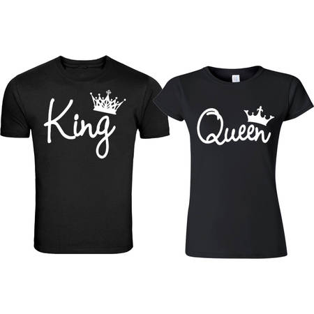 King & Queen White Design Valentines Christmas Gift Couple Matching Cute T-Shirts S