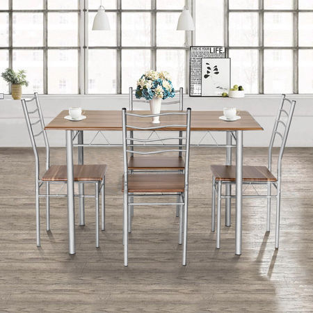 Costway 5 Piece Dining Table Set Wood Metal Kitchen Breakfast Furniture w/4 Chair (Best Tables For Small Spaces)