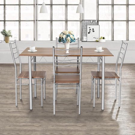 Costway 5 Piece Dining Table Set Wood Metal Kitchen Breakfast Furniture w/4 Chair