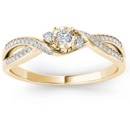 - 1/6 Carat T.W. Diamond Cross Over Split Shank 10kt Yellow Gold Engagement Ring