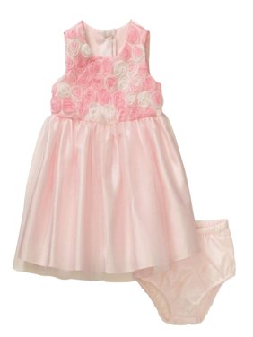 Infant Girls Pink Rosette Satin & Tulle Easter & Holiday Baby Dress