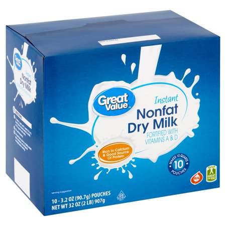 Great Value Instant Nonfat Dry Milk, 3.2 oz, 10 (Best Powdered Milk For Long Term Storage)