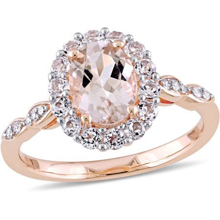 - 1-3/4 Carat T.G.W. Morganite, White Topaz and Diamond-Accent 14kt Rose Gold Vintage Ring