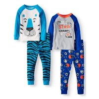 Wonder Nation Cotton Tight Fit Pajamas, 4-piece Set (Toddler Boys)