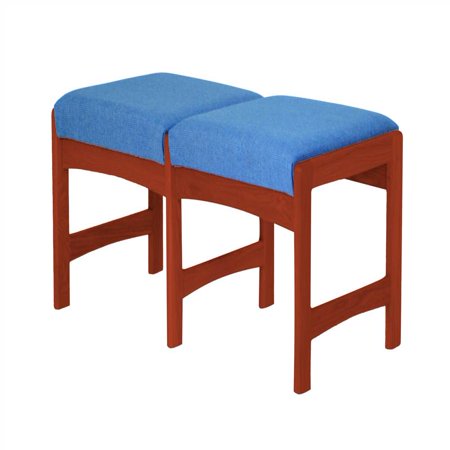 Dark Mahogany Island - Upholstered Solid Wood Double Bench w Dark Red Mahogany Finish (Watercolor Green)
