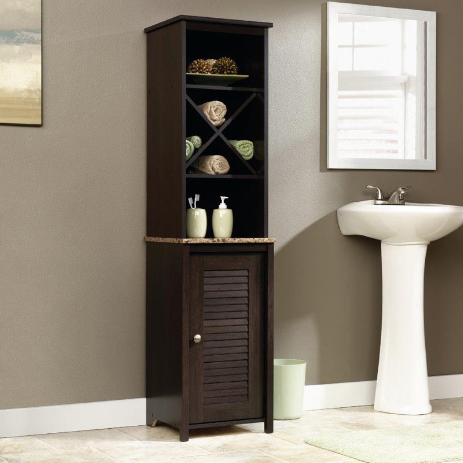 Sauder Peppercorn Linen Tower Cinnamon Cherry Finish Sauder Peppercorn Linen Tower Cinnamon Cherry Finish