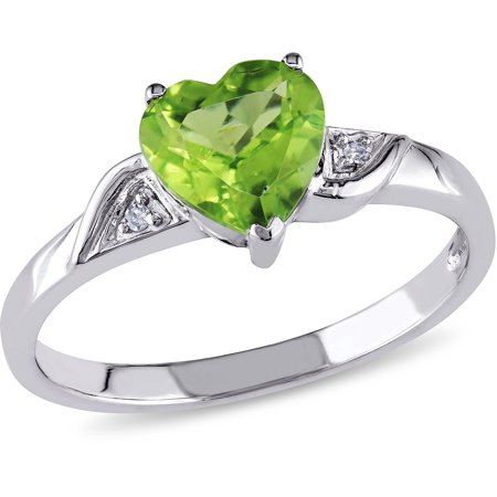 - 1-1/3 Carat T.G.W. Peridot and Diamond-Accent 10kt White Gold Heart Ring