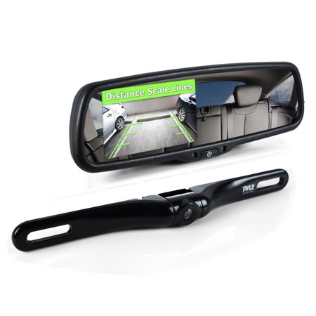 PYLE PLCM4550 - Backup Car Camera Rear View Mirror Screen Monitor System with Parking & Reverse Safety Distance Scale Lines, OEM Fit, Waterproof & Night Vision, 170° Angle Adjustable, 4.3" LCD Display