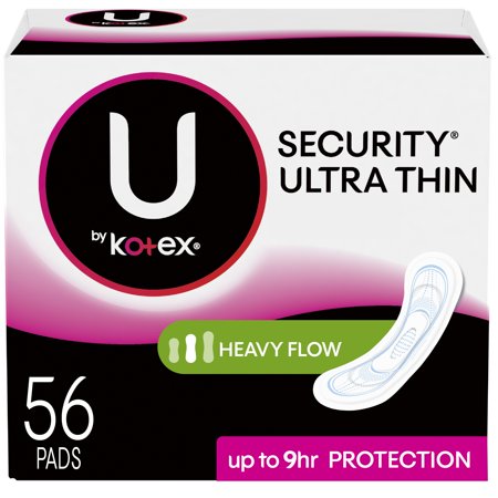 U by Kotex Security Ultra Thin Pads, Heavy Flow, Long, Unscented, 56 (Best Sanitary Pads In Usa)