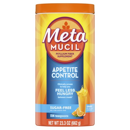 Metamucil Appetite Control Fiber, 4-in-1 Psyllium Fiber Supplement, Sugar Free Powder, Orange Zest Flavored Drink, 57