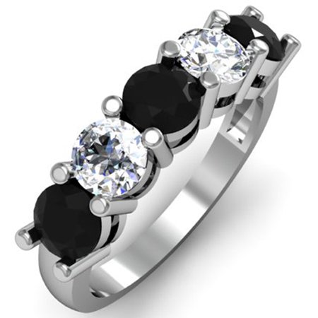 - Dazzlingrock Collection 2.00 Carat (ctw) 18K Round Black & White Diamond 5 Stone Bridal Wedding Band 2 CT, White Gold, Size 7