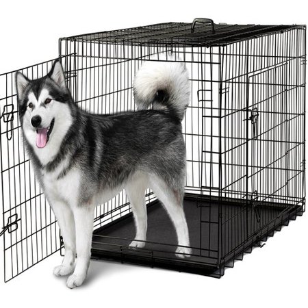Paws & Pals 48" Heavy Duty Foldable Double Door Dog Crate with Divider and Removable ABS Plastic Tray, 48" x 29" x 32"