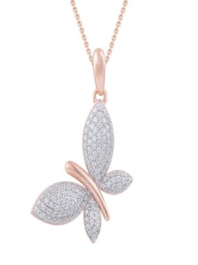 1/4 ct Diamond Butterfly Pendants in Sterling Silver 18k Rose Gold Plated