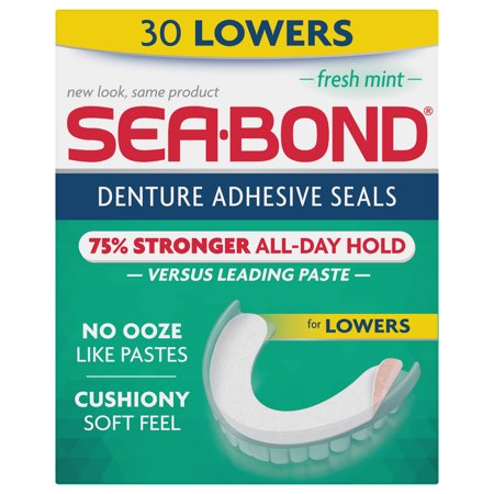 Sea Bond Secure Denture Adhesive Seals, For an All Day Strong Hold, 30 Fresh Mint Flavor Seals for Lower (Best Way To Keep Lower Dentures In Place)